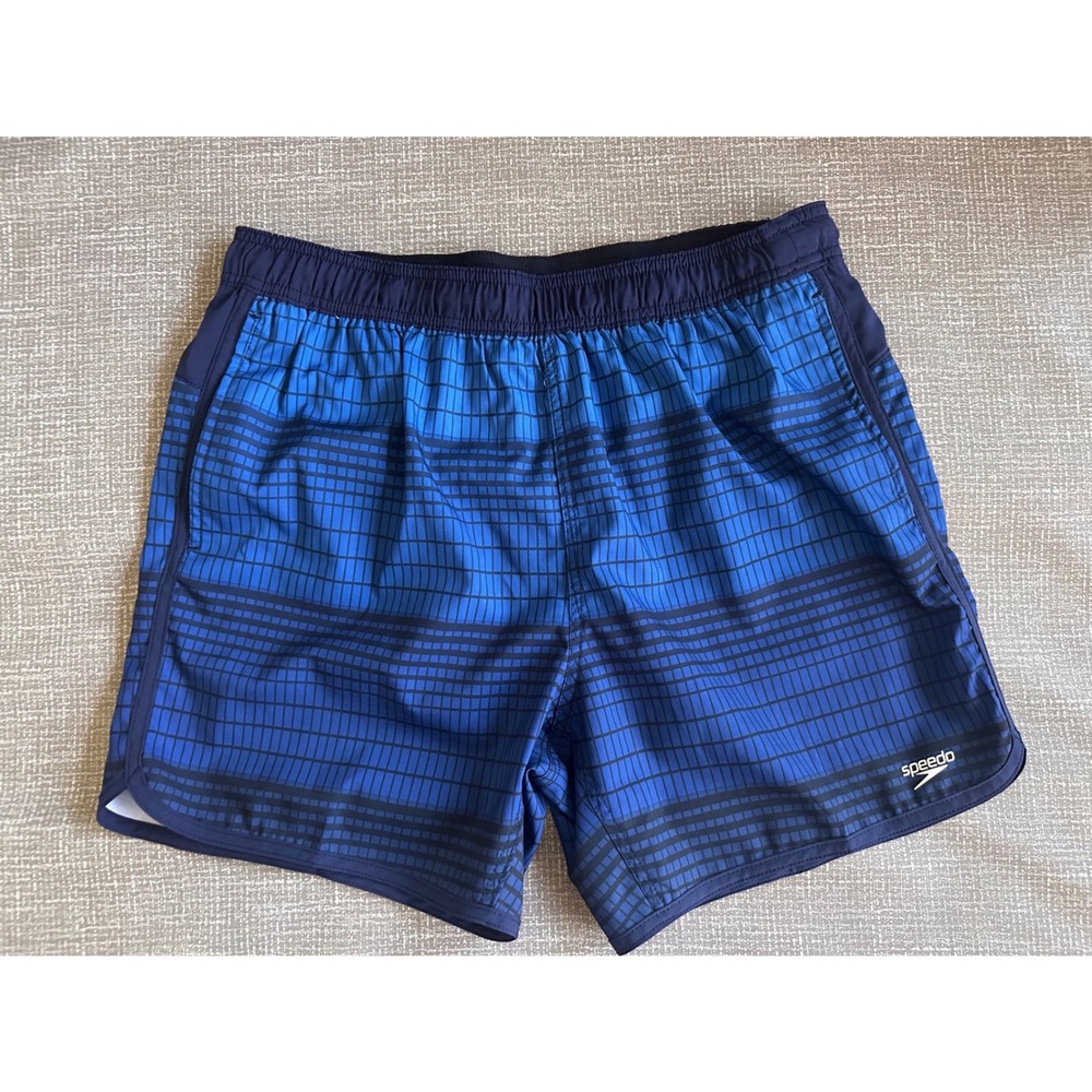 Speedo Mens Blue Grid Compression Liner Swim Trunks Large Board Shorts